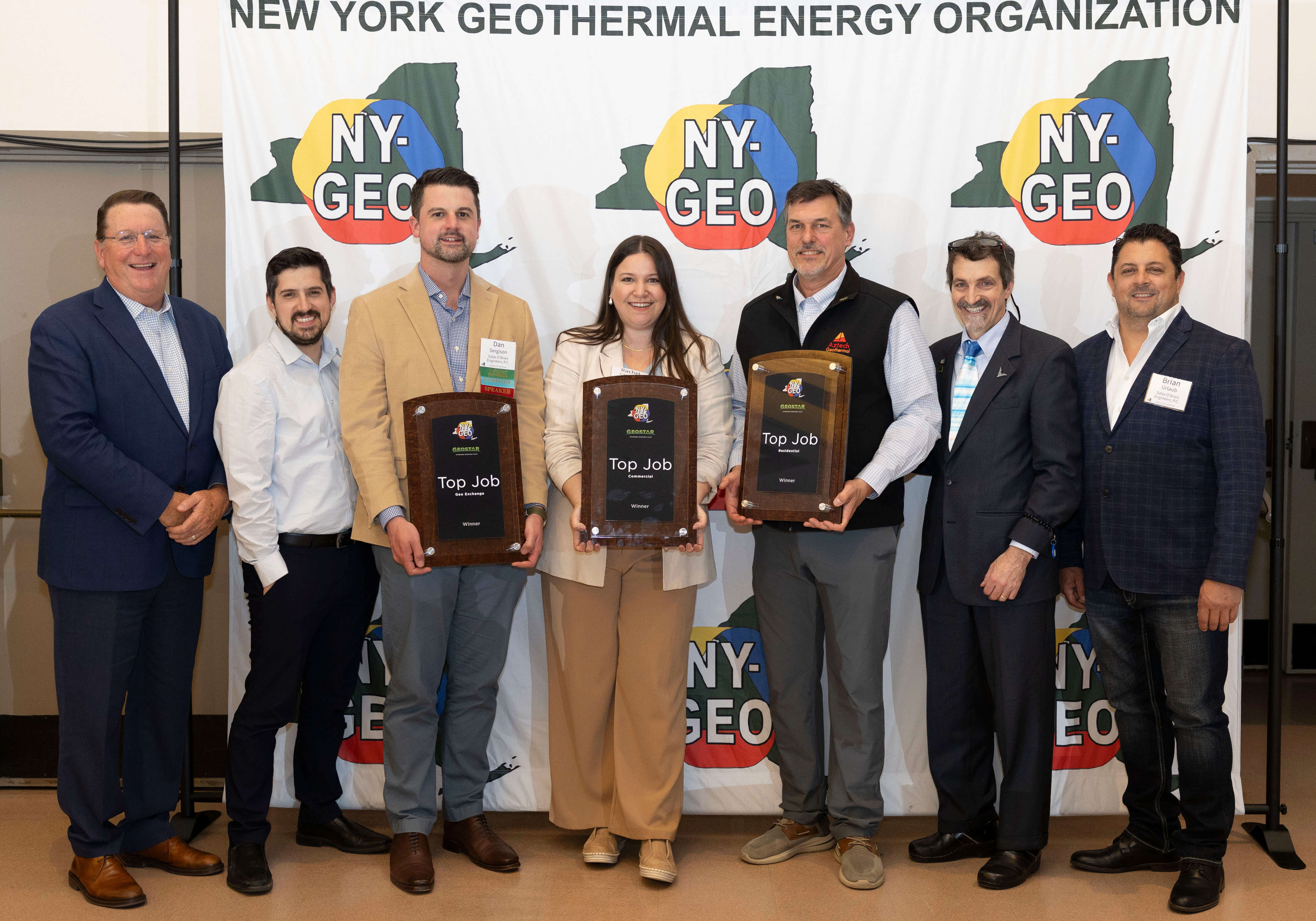 tOP joB 2025 aWARDEES L-R: John Thomas / WaterFurnace, Dan Audette / Wendel, Dan Sergison / Salas O'Brien, Rachel Collette / Wendel, Geoff Hoffer / Aztech Geothermal, John Ciovacco / Aztech Geothermal / Brian Urlab / Salas O'Brien